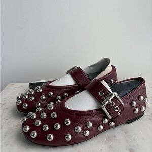 Massimo Dutti Burgundy Flats with Silver Studs